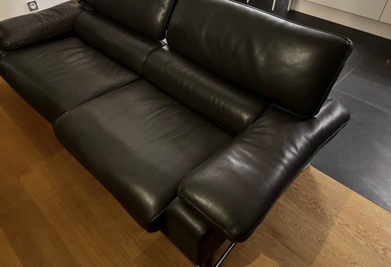 3-seater sofa TARMAC – Roche Bobois Grey leather Alpilles – Design