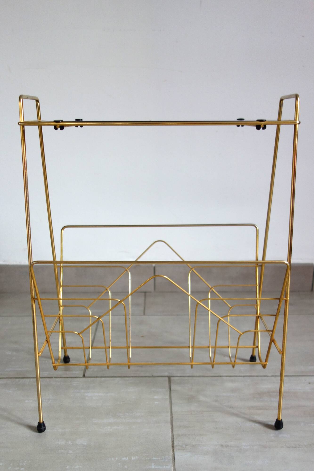 Porte revues vintage laiton doré et verre