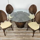 Set with table and four chairs in wicker and bamboo by Vivai Del Sud, 1970