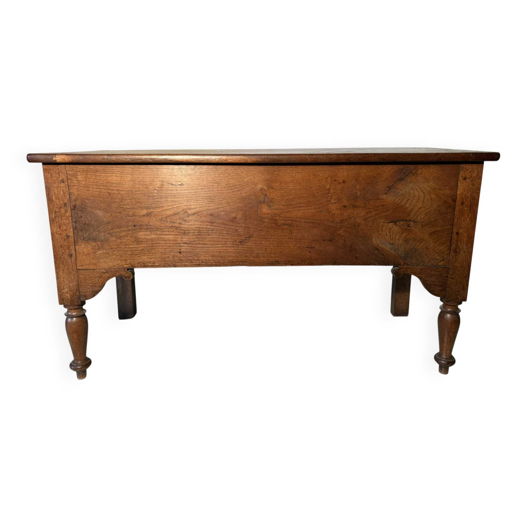 Large antique oak chest with turned legs