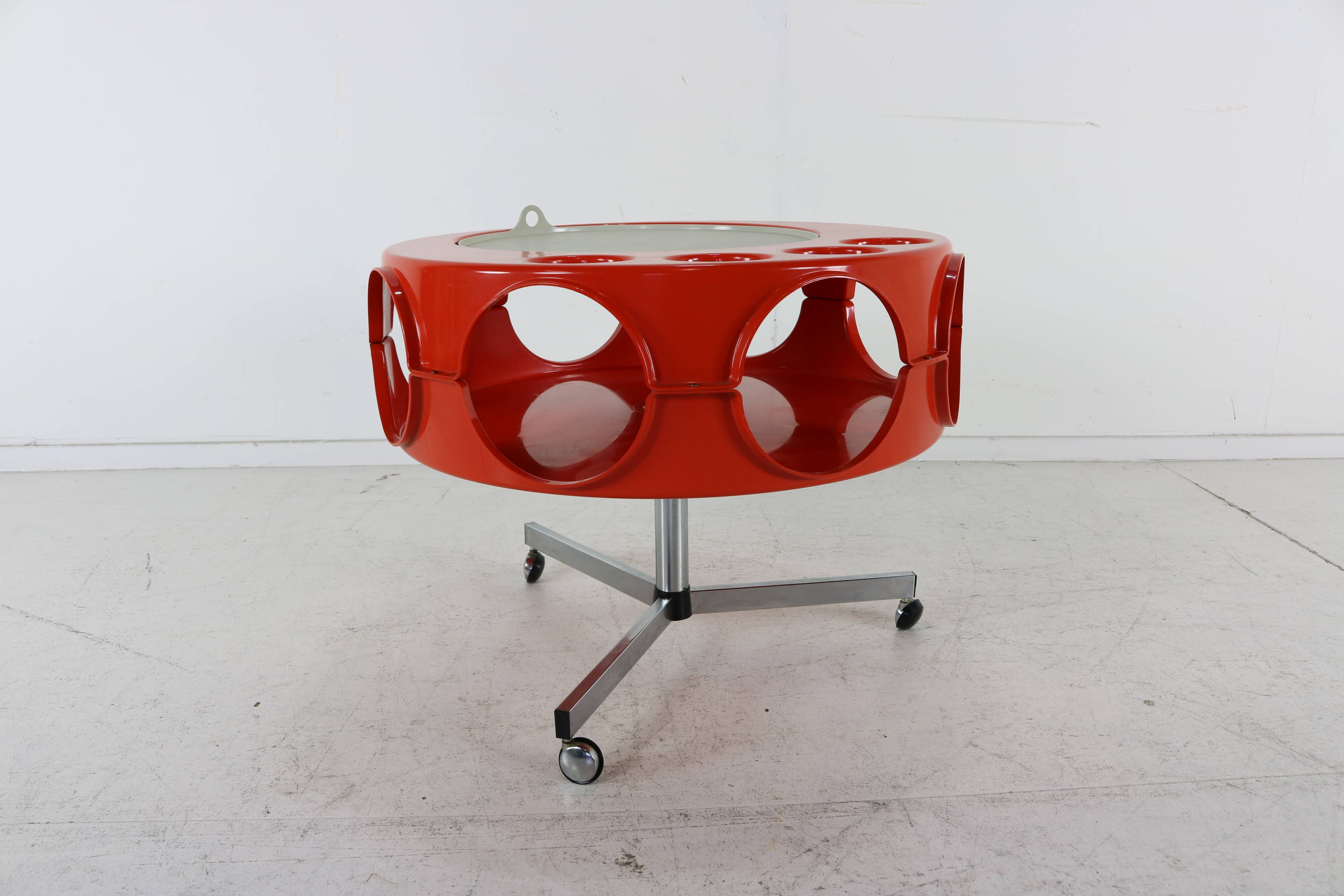 Space age 70s orange syntheric bar on casters