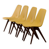 Chaises de salle à manger en teck avec rembourrage en vinyle jaune par Van Os, années 1950 – ensemble de 4