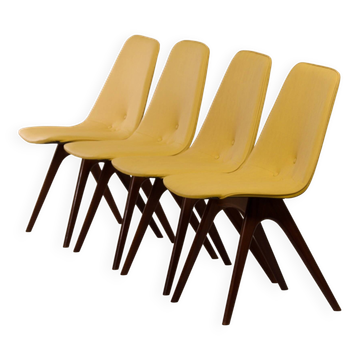 Teak dining chairs with yellow vinyl upholstery by Van Os, 1950s – set of 4
