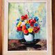 Oil on canvas still life with bouquet of flowers