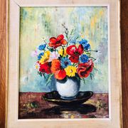 Oil on canvas still life with bouquet of flowers