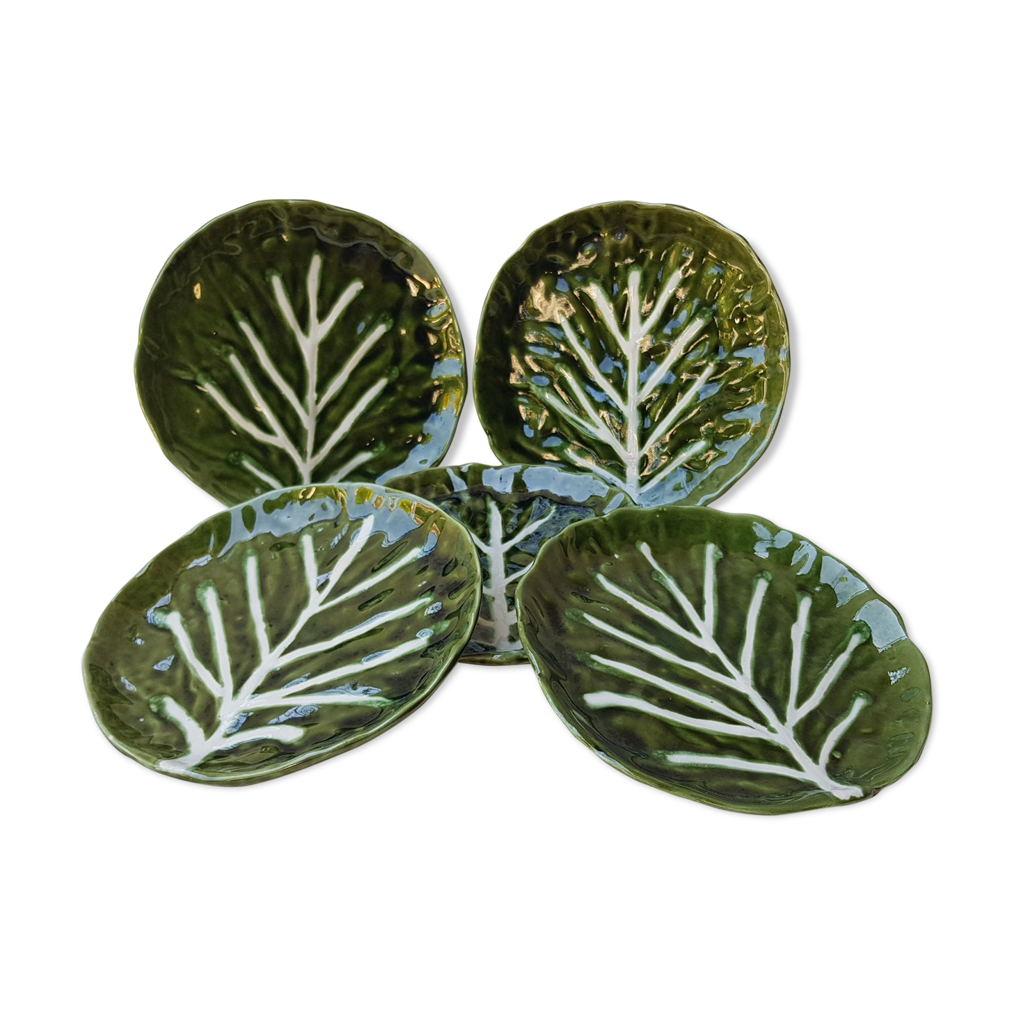 5 green ceramic dessert plates