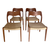 Set of 4 chairs No. 71 Niels Otto Moller, teak and Danish rope