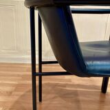 Set of 3 designer leather and metal armchairs.