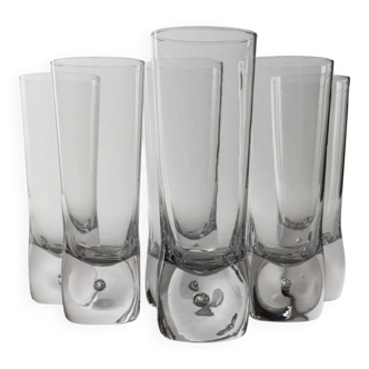 Set of 6 Transparent Murano Glass Cocktail Glasses with Bubble – Vintage Italian Crystal, 1970s