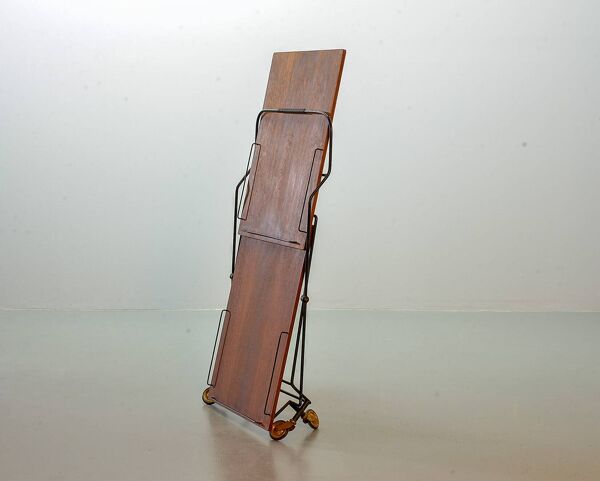 Desserte à thé scandinave minimaliste, pliable et mobile, en teck, Danemark, années 50