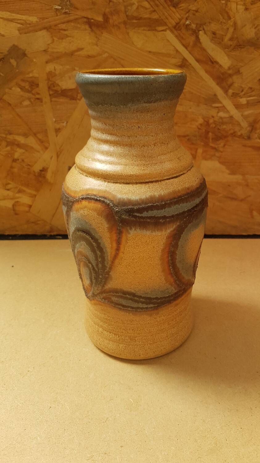 Old beige gray brown ceramic vase w. germany vintage