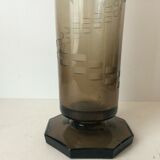 Smoked cut glass vase octagonal base
