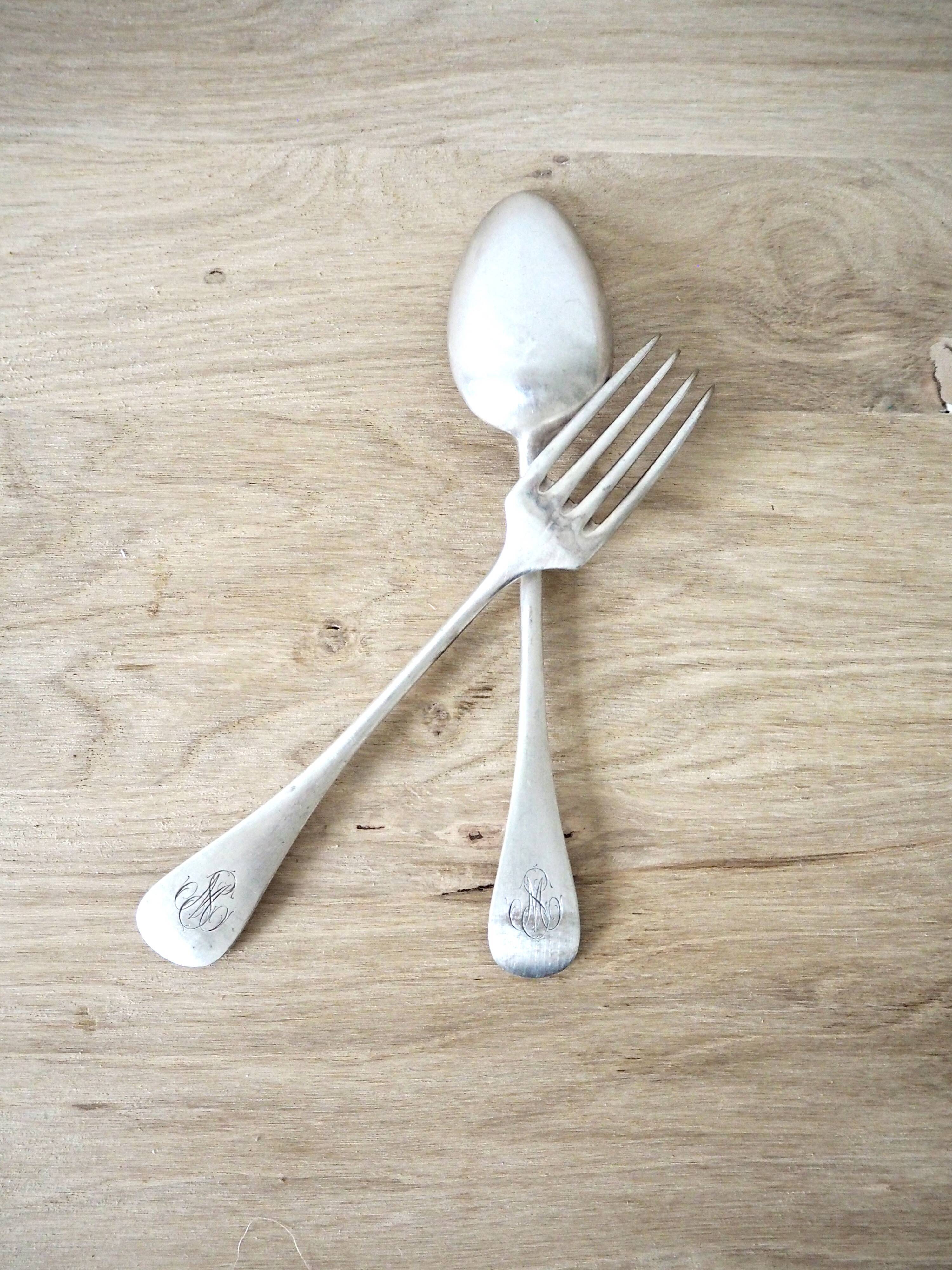 Set de 6 cuillères en argent Cailar-Bayard, monogrammées MS
