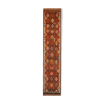 Hand-knotted distressed turkish orange runner carpet 88 cm x 458 cm