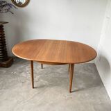 Scandinavian round teak table with extension