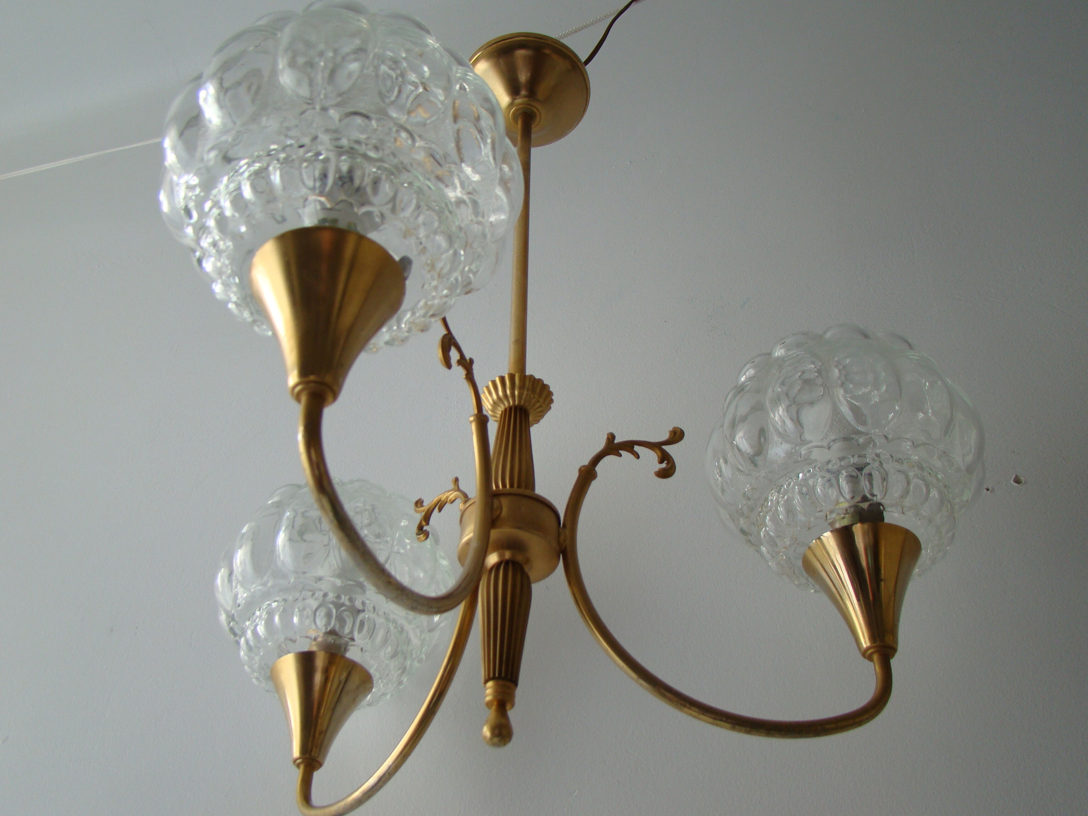 Lustre 3 branches vintage globes bullés
