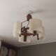 Teak hanging lamp and 4 shades in perpex 1950