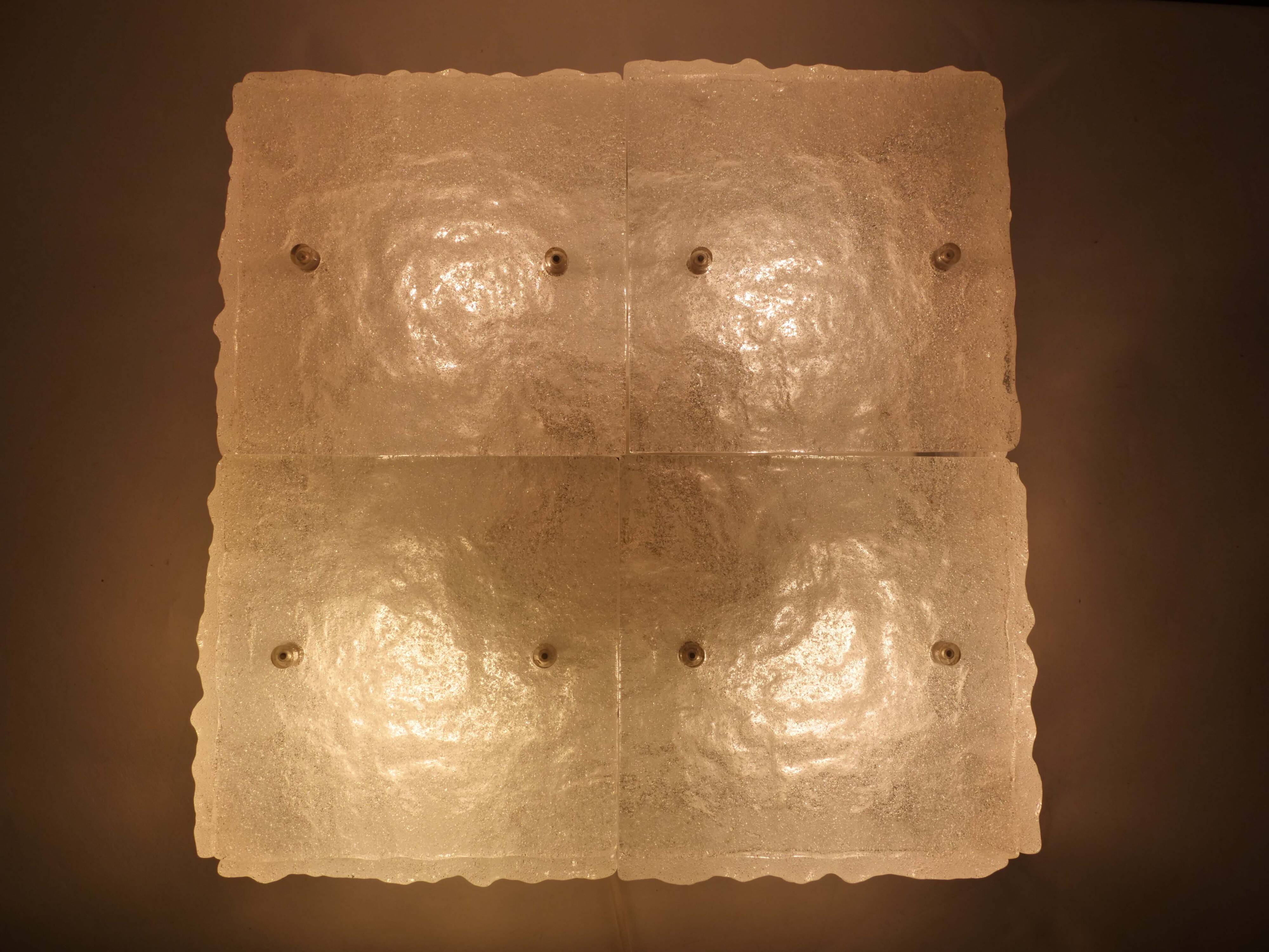 1960s Kalmar Franken Ceiling Lamp Ice Glass Design