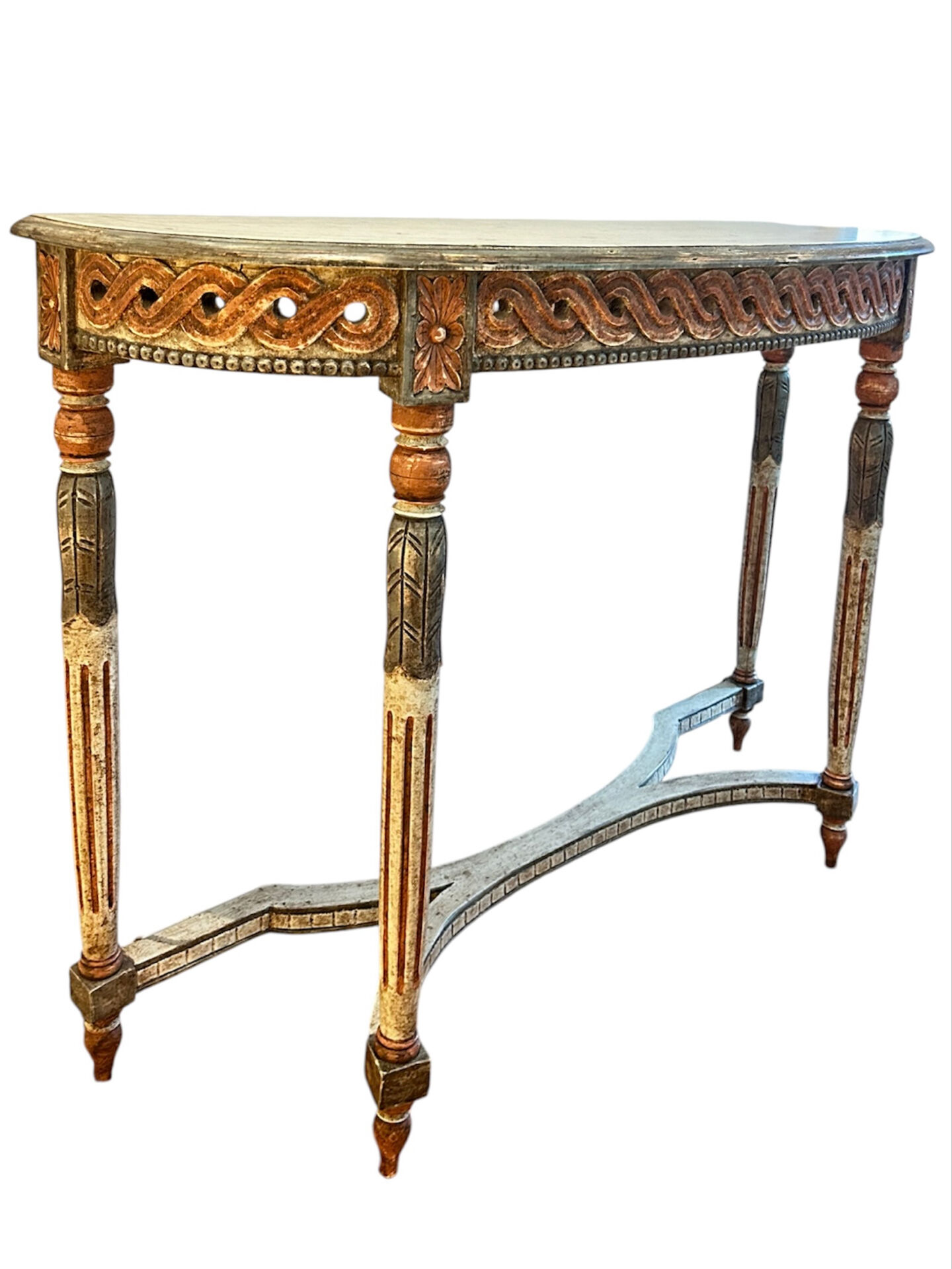 Louis XVI Style Demi-Lune Console – Painted and Gilt, Probably Italian