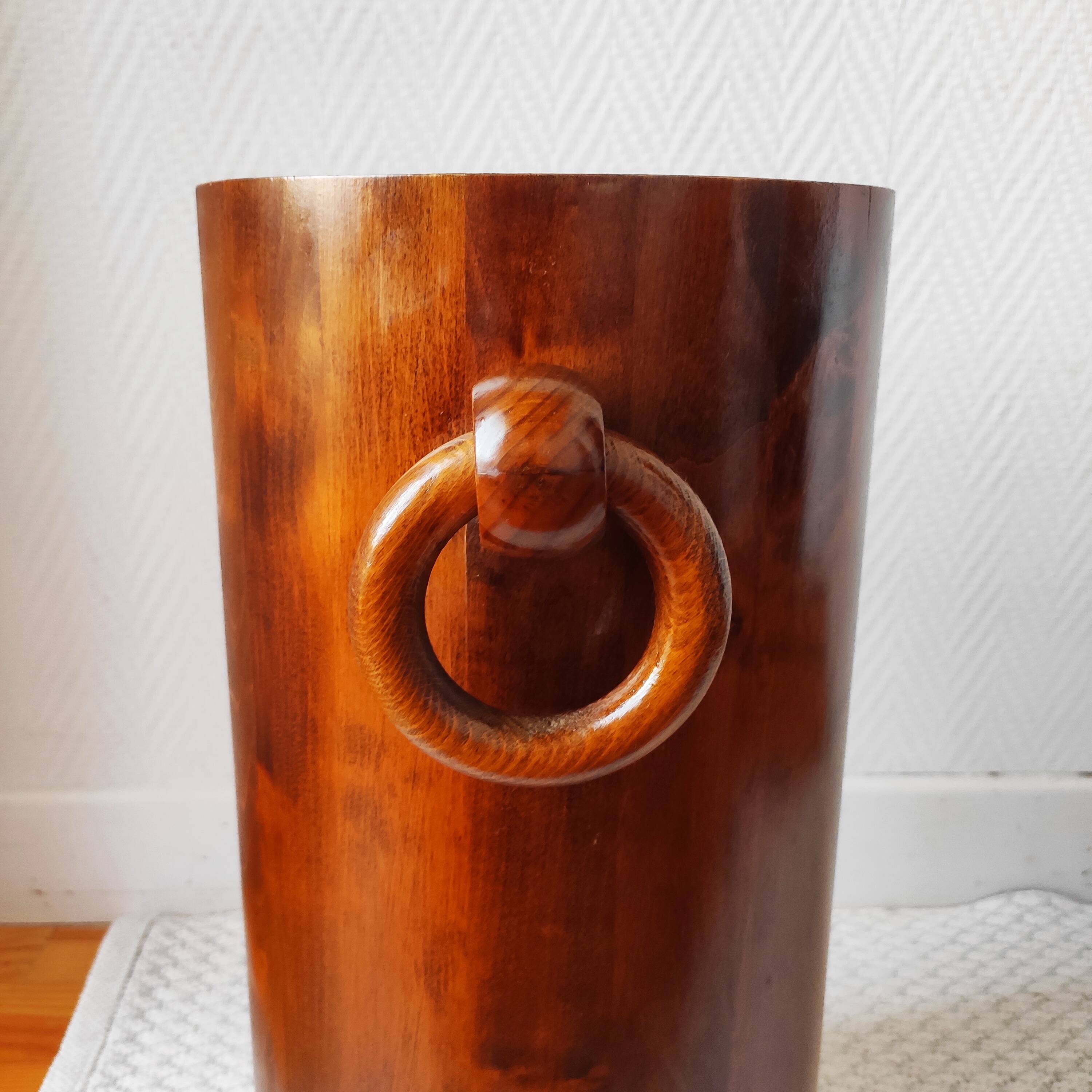 Brutalist sculptural wooden umbrella stand from the 1970s.