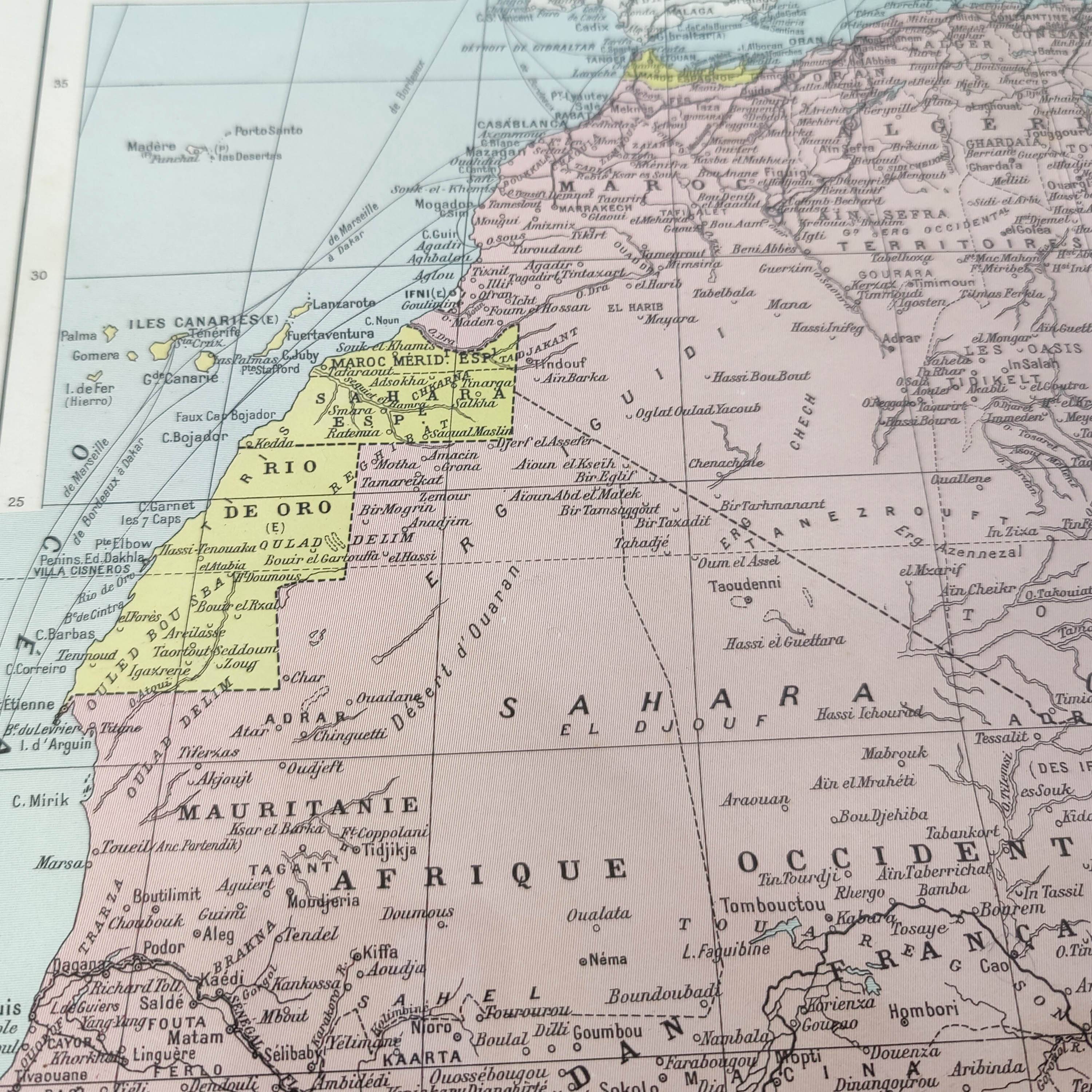 Antique map of French West and Equatorial Africa in 1950 43x43cm