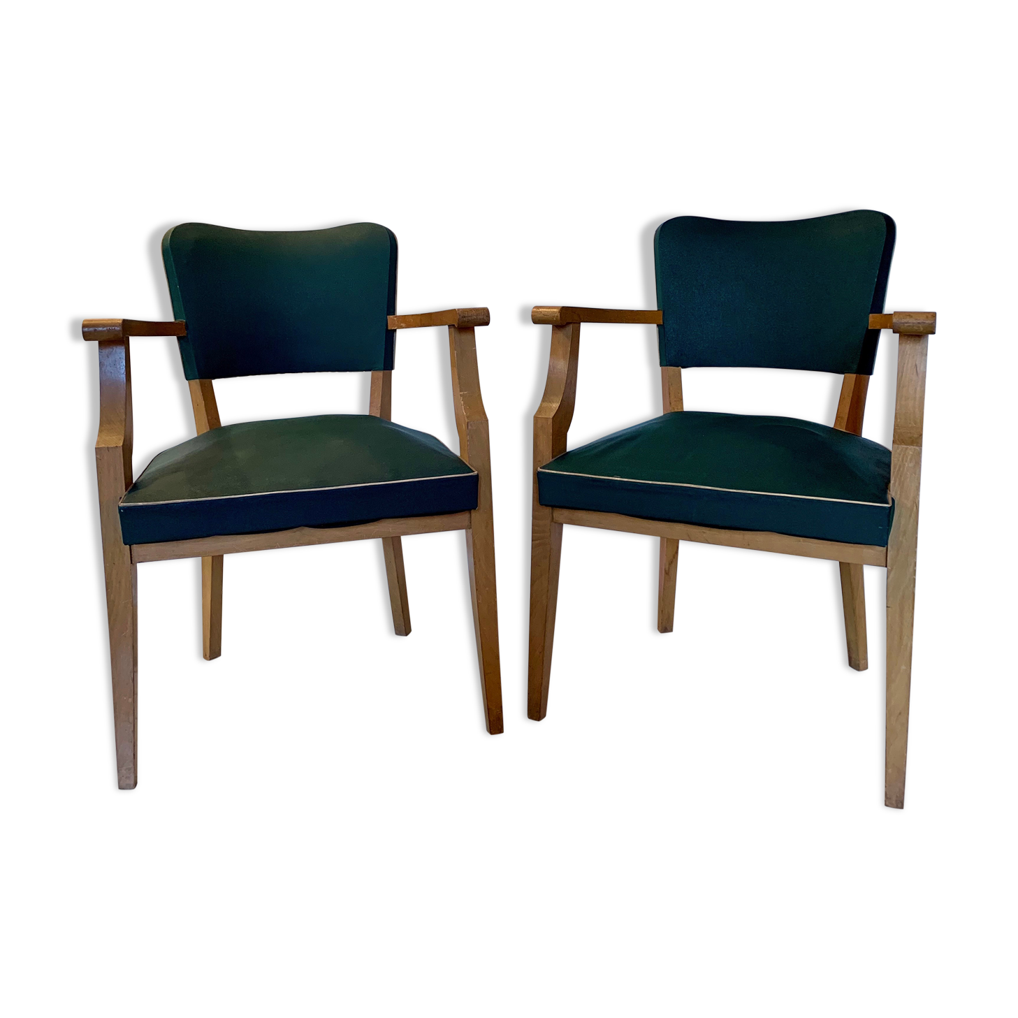 Pair of Art Deco green bridge armchairs