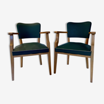 Pair of Art Deco green bridge armchairs