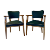 Pair of Art Deco green bridge armchairs