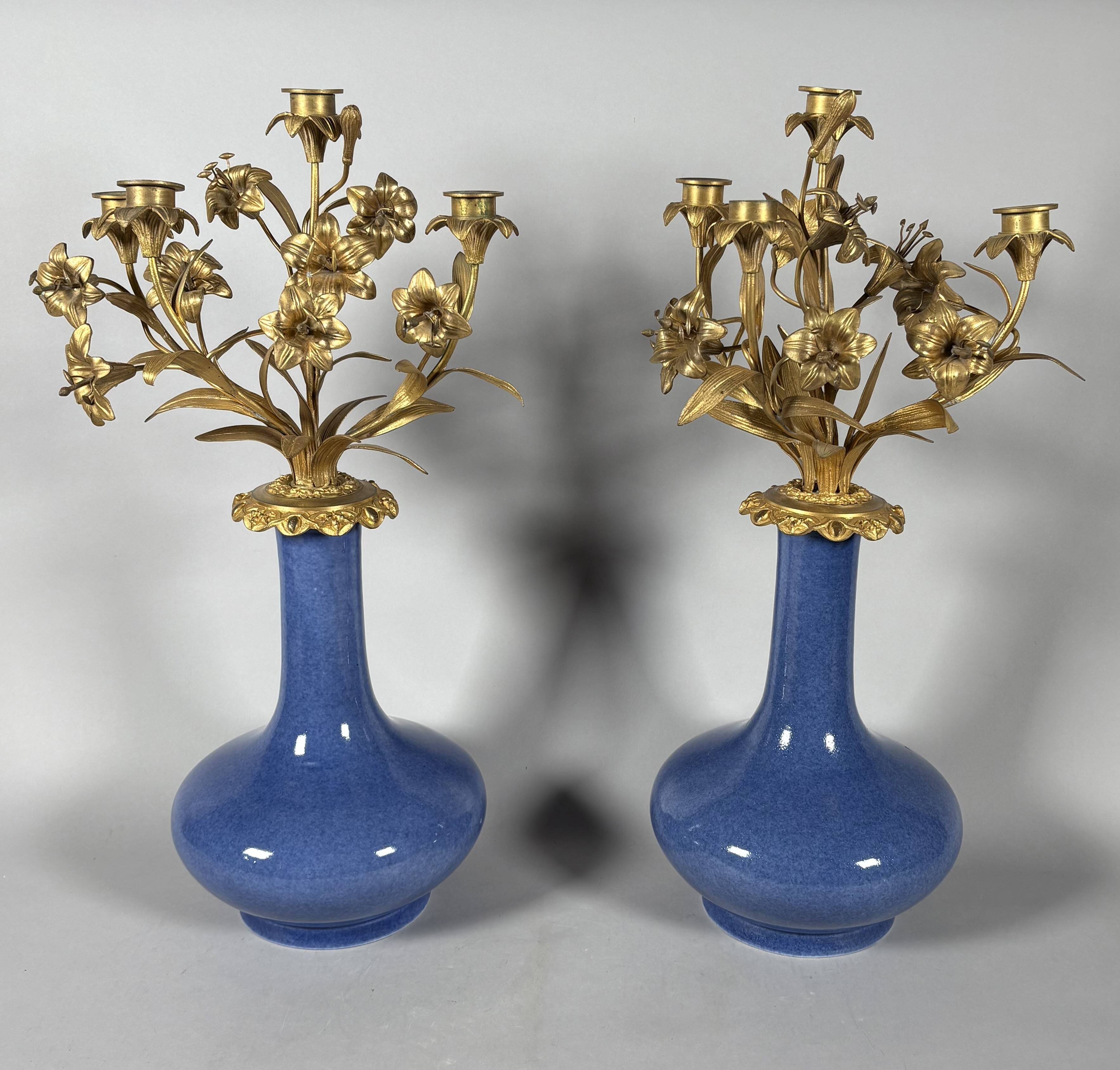 Pair of candelabra with flowers in Louis XV style, Napoleon III period.