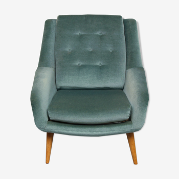 Fauteuil des années 1950 en velours bleu