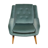 Fauteuil des années 1950 en velours bleu