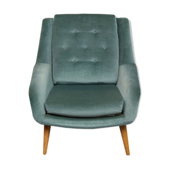 Fauteuil des années 1950 en velours bleu