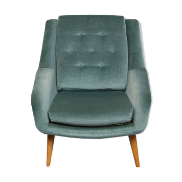 Fauteuil des années 1950 en velours bleu