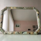 Vintage floral mirror in wood and cut glass, 80s