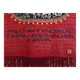 Vintage handwoven tapestry with a folk scene and archaic Slavic writing.