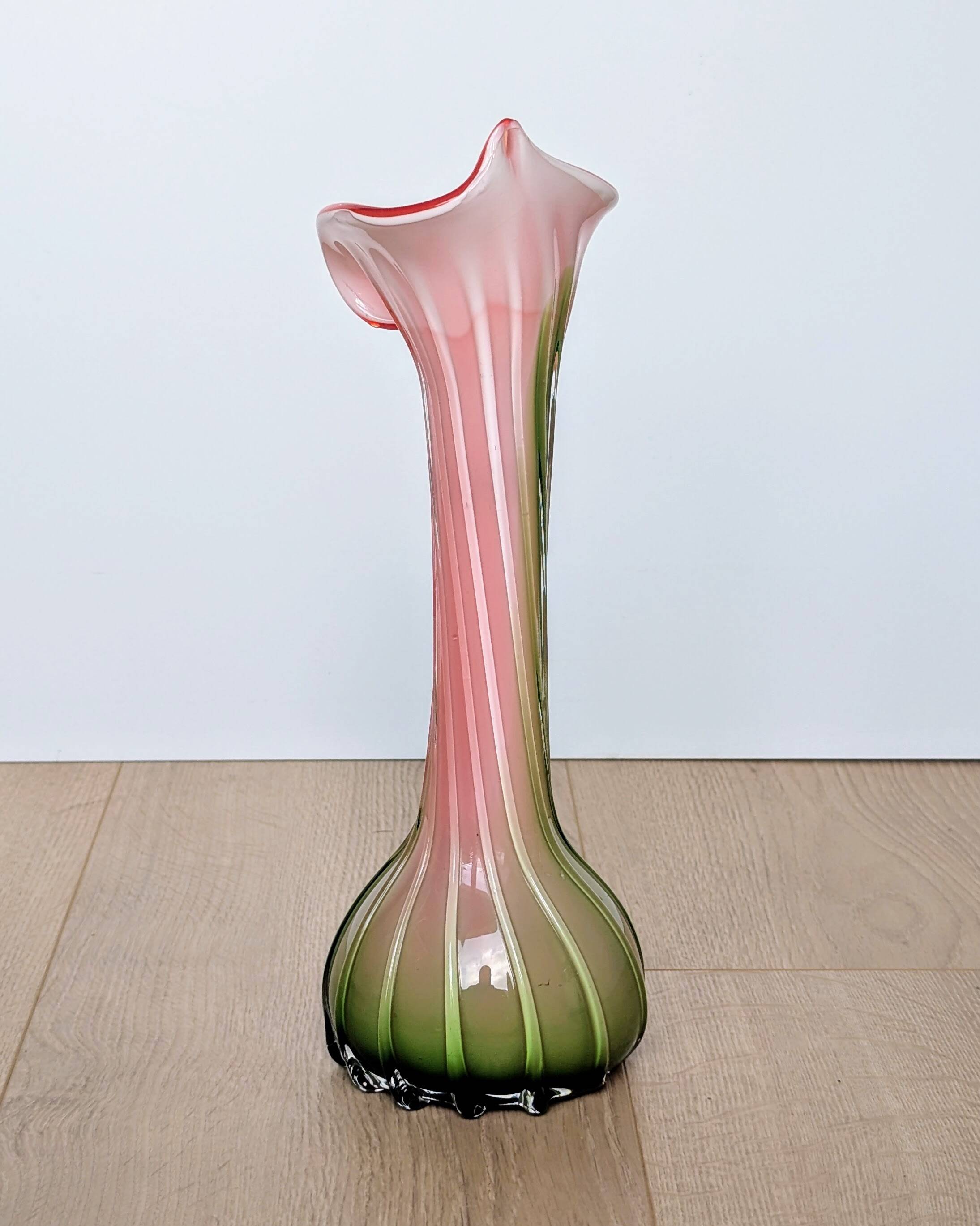Murano Glass Vase Calla Lily - blown ribbed floral - Italy - Art Deco - 1970-1980