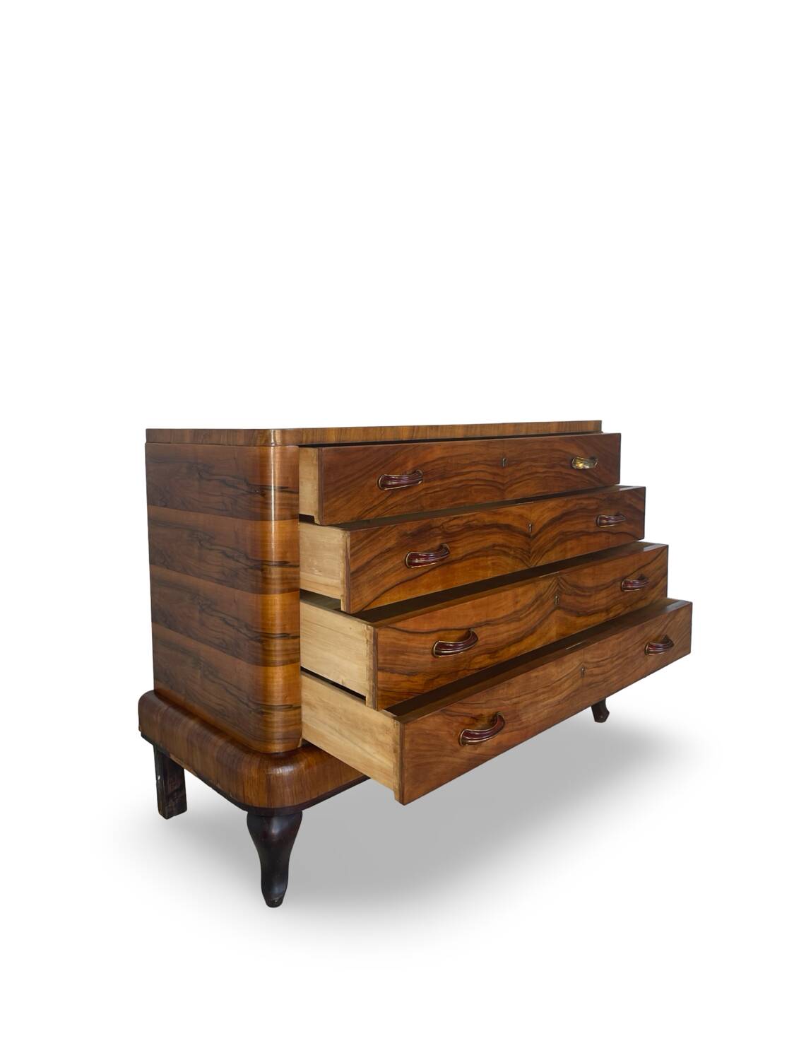 Commode italienne Art déco en ronce de noyer, années 1930