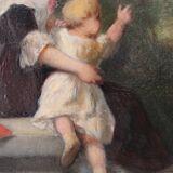 Jean-Baptiste Fouque (1819 - 1880) "Stroll in the Garden" oil on panel