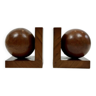 Antique Art Deco modernist geometric bookends in solid burl wood, c.1920