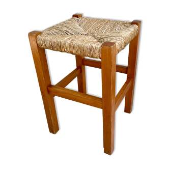 Vintage wood and straw stool