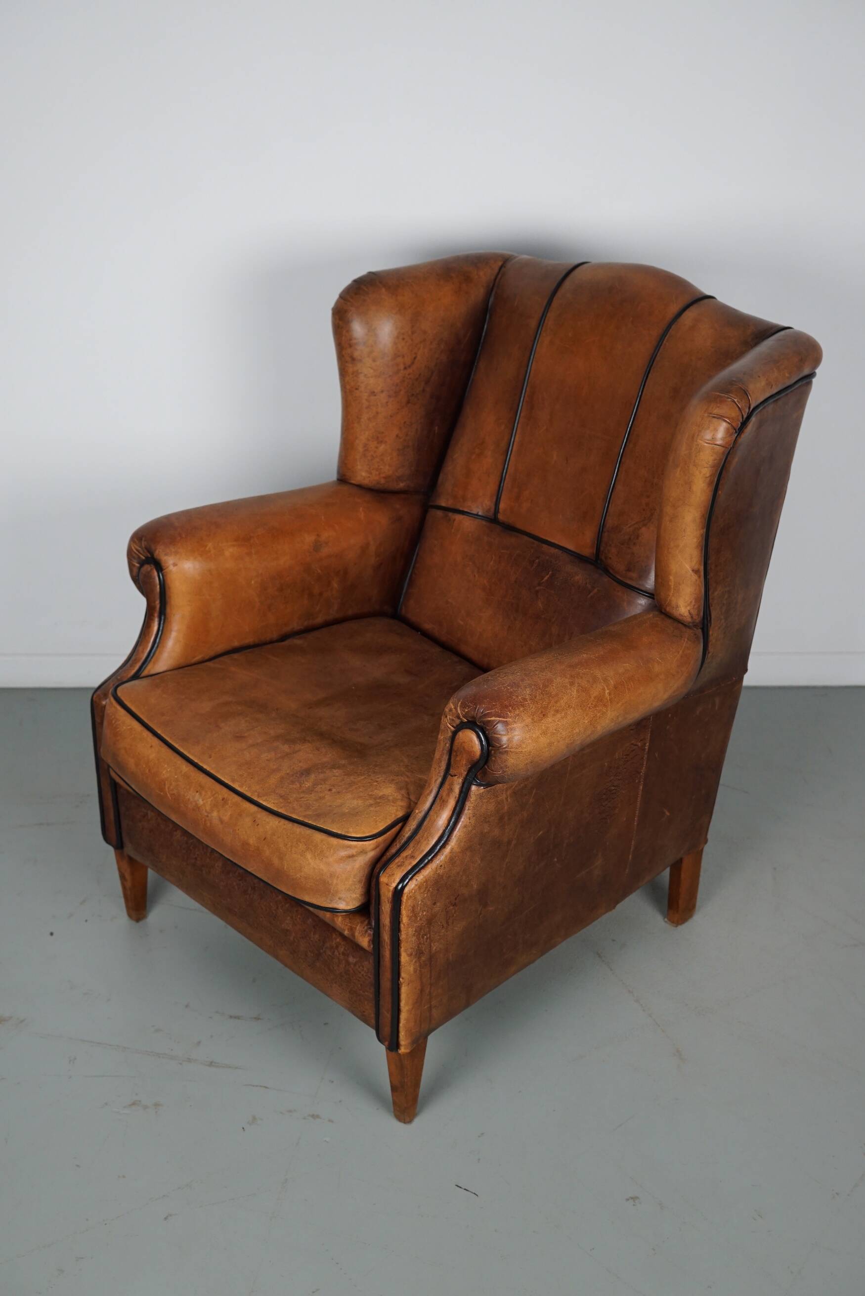 Fauteuil hollandais vintage en cuir cognac