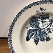 Hollow plate, insect and strawberry décor, Manufacture Choisy the King, Iron Land, H Boulenger - Co.