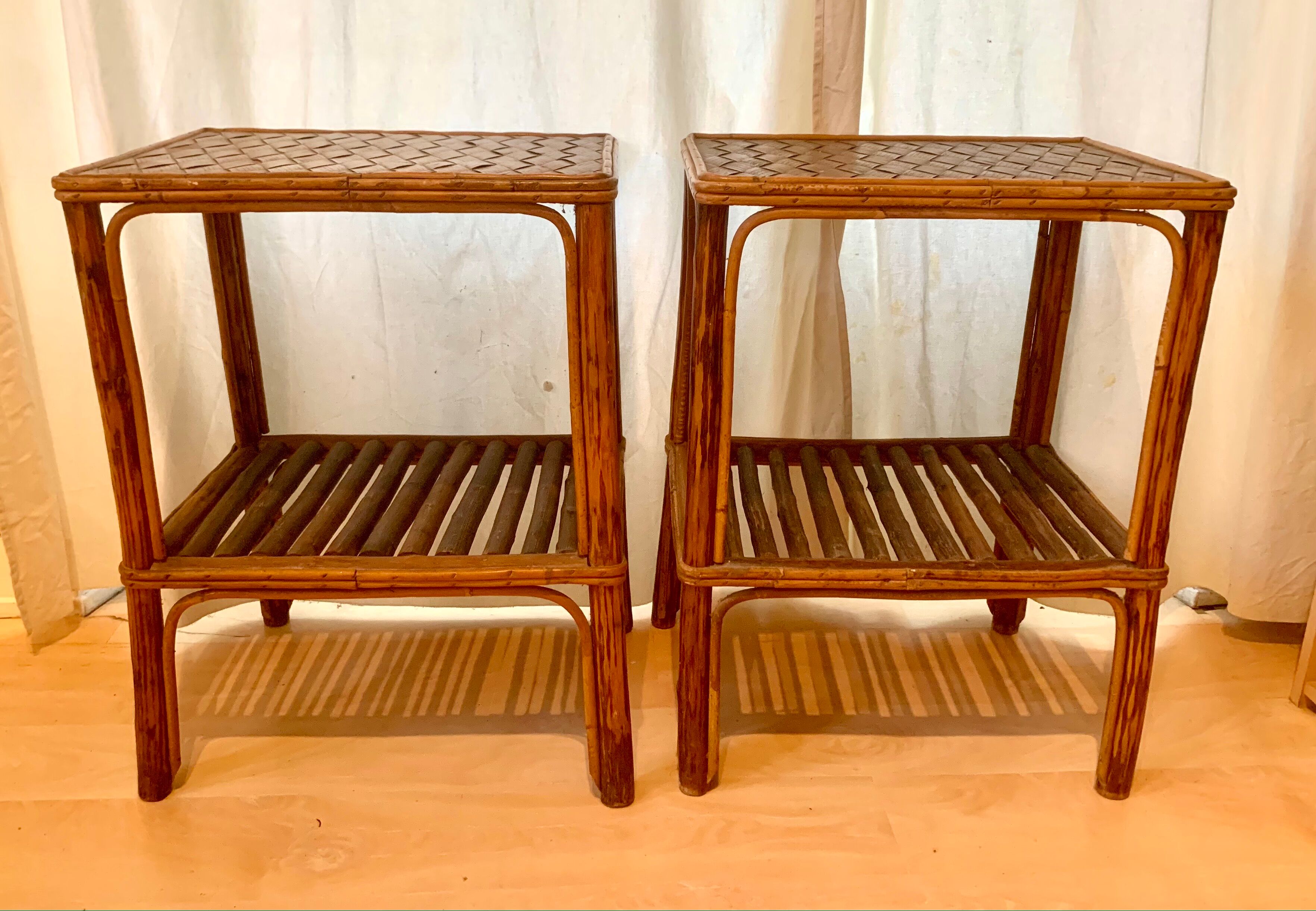 Pair of rattan bedside tables