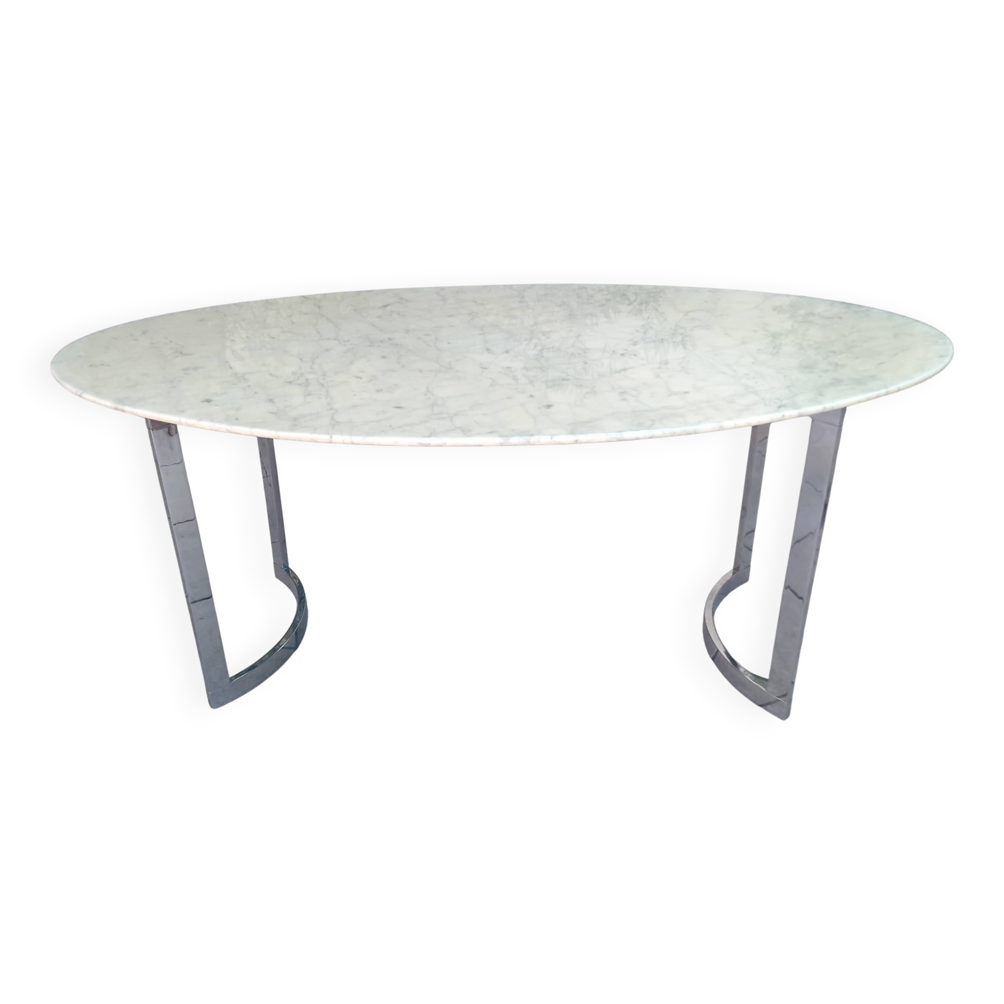 Carrara marble and chrome dining table, vintage Italy, 70s style