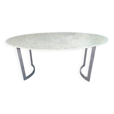 Table de salle a manger marbre carrare chrome vintage italy année 70 style