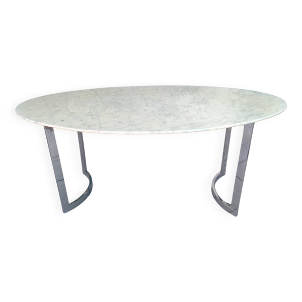 Table de salle a manger marbre carrare chrome vintage italy année 70 style