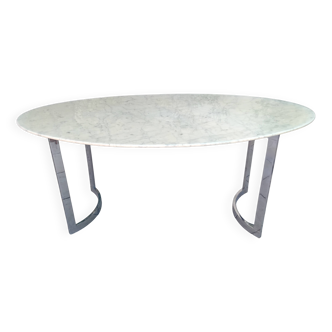 Table de salle a manger marbre carrare chrome vintage italy année 70 style
