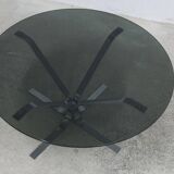 Table basse ronde 1970 space age verre fumé
