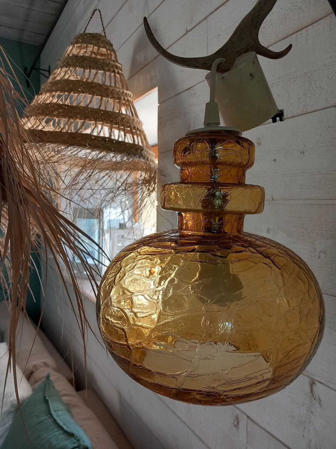 Vintage molded glass pendant light
