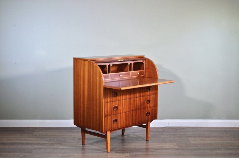Mid-century Danish style vintage Swedish teak desk drinks cabinet by Egon Ostergaard